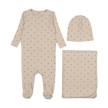 Mema Knits Ecru / Red Hearts Heart Printed Three Piece Set (M413-3Pc)