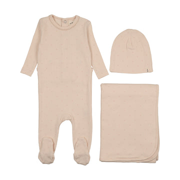 Mema Knits Light Pink / Rose Hearts Heart Printed Three Piece Set (M413-3Pc)
