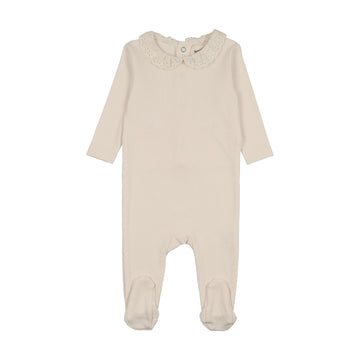 Mema Knits Ivory Lace Collar Footie (M419)
