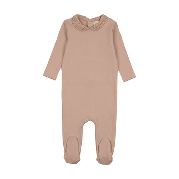 Mema Knits Pale Pink Lace Collar Footie (M419)