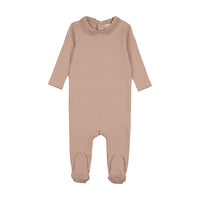 Mema Knits Pale Pink Lace Collar Footie (M419)
