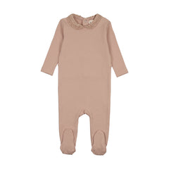 Mema Knits Pale Pink Lace Collar Footie (M419)