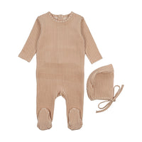 Mema Knits Rose Dust Velour Gingham Footie + Bonnet (M420)