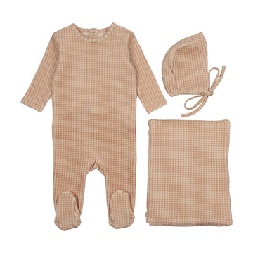 Mema Knits Rose Dust Velour Gingham Three Piece Set (M420-3Pc)