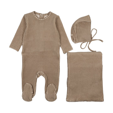 Mema Knits Simply Taupe Velour Gingham Three Piece Set (M420-3Pc)