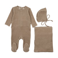 Mema Knits Simply Taupe Velour Gingham Three Piece Set (M420-3Pc)