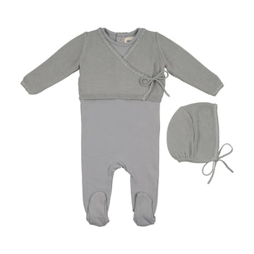 Mema Knits Windy Blue Embroidered Edge Knit Sweater And Bonnet + Base Footie (M428)