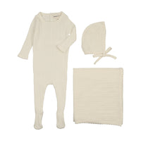 Mema Knits Ivory Pointelle Knit Three Piece Set (M430-3Pc)