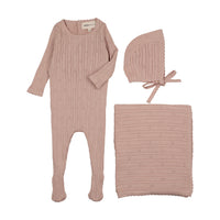Mema Knits Pale Pink Pointelle Knit Three Piece Set (M430-3Pc)
