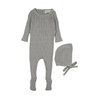 Mema Knits Windy Blue Pointelle Knit Footie + Bonnet (M430)