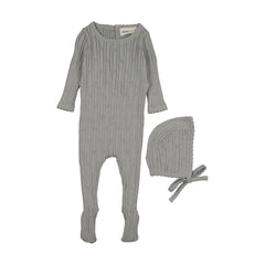 Mema Knits Windy Blue Pointelle Knit Footie + Bonnet (M430)