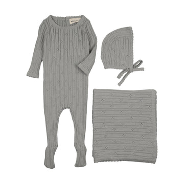 Mema Knits Windy Blue Pointelle Knit Three Piece Set (M430-3Pc)