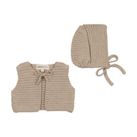 Mema Knits Beige Mélange Knit Crop Vest + Bonnet (M432)