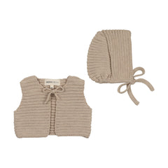 Mema Knits Beige Mélange Knit Crop Vest + Bonnet (M432)
