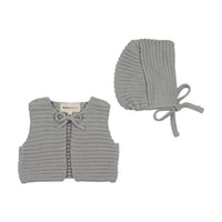 Mema Knits Windy Blue Knit Crop Vest + Bonnet (M432)