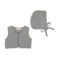 Mema Knits Windy Blue Knit Crop Vest + Bonnet (M432)