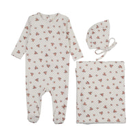 Mema Knits White Floral Floral Printed Footie Three Piece Set (M440-3Pc)