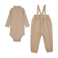 Mema Knits Simply Taupe Corduroy Romper + T-Shirt Set (M447)