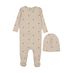 Mema Knits Teddy Bears Teddy Bear Print Footie + Beanie (M450)