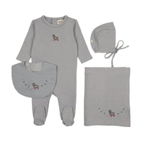 Mema Knits Windy Blue / Slate Duck Embroidered Duck Four Piece Set (Including Bib) (M454-4Pc)
