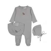 Mema Knits Windy Blue / Slate Duck Embroidered Duck Footie + Bonnet + Bib (M454)