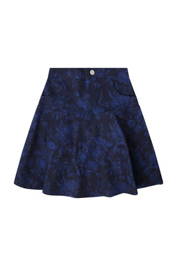 Bopop Navy Embroidered Logo Floral Print Skirt (Embroidered Logo Collection) M895