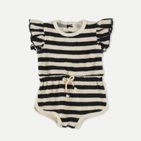 My Little Cozmo Navy Organic Toweling Stripes Baby Romper