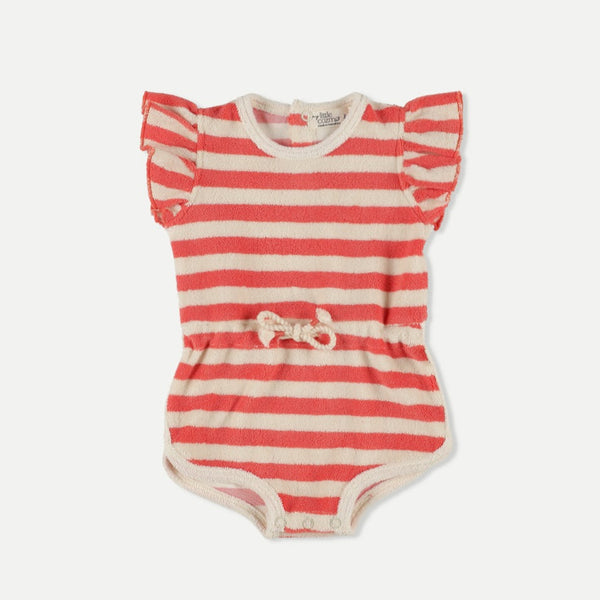 My Little Cozmo Pink Ruby Organic Toweling Stripes Baby Romper