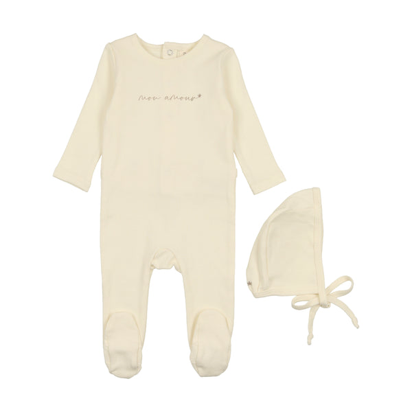 Lilette By Lil Legs  Mon Amour  Footie Set Ivory/Taupe