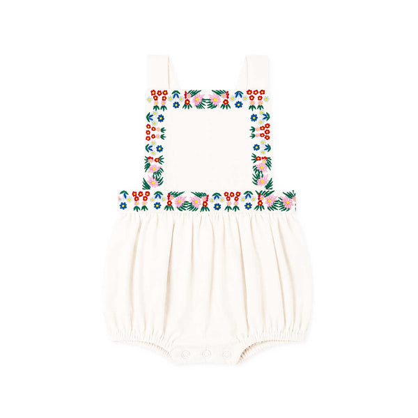 The New Society - Malva Baby Romper Flower Embroidery Natural Denim