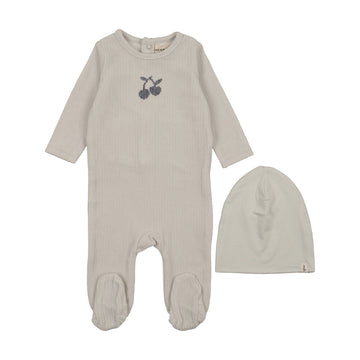 Mema Knits - Embroidered Cherry Footie + Beanie - Ice Blue - Blue Wing Cherry