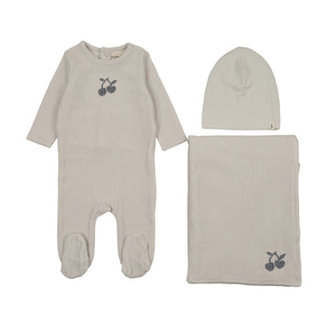 Mema Knits - Embroidered Cherry Three Piece Set - Ice Blue - Blue Wing Cherry