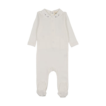 Mema Knits - Embroidered Collar Base Footie - Winter White