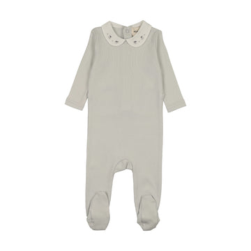 Mema Knits - Embroidered Collar Base Footie - Ice Blue