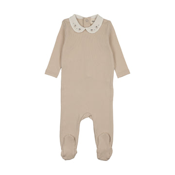 Mema Knits - Embroidered Collar Base Footie - Sand
