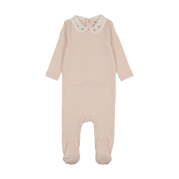 Mema Knits - Embroidered Collar Base Footie - Baby Blush