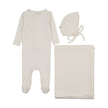 Mema Knits - Mock Wrap Pointelle Three Piece Set - Ivory - Stars