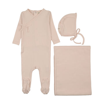 Mema Knits - Mock Wrap Pointelle Three Piece Set - Baby Blush