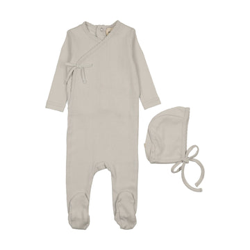 Mema Knits - Mock Wrap Pointelle Footie + Bonnet - Ice Blue