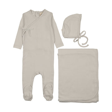 Mema Knits - Mock Wrap Pointelle Three Piece Set - Ice Blue