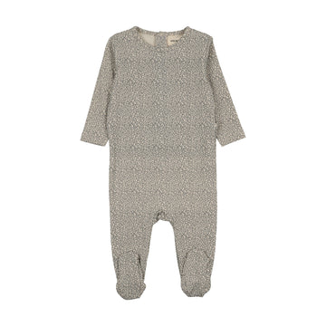 Mema Knits - Leaf Printed Footie - Blue Leaf Print