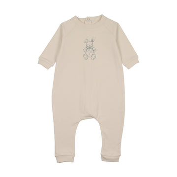 Mema Knits - Vintage Bunny Print Jumpsuit - Light Beige - Blue