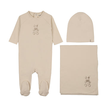 Mema Knits - Vintage Bunny Print Three Piece Set - Light Beige - Otter