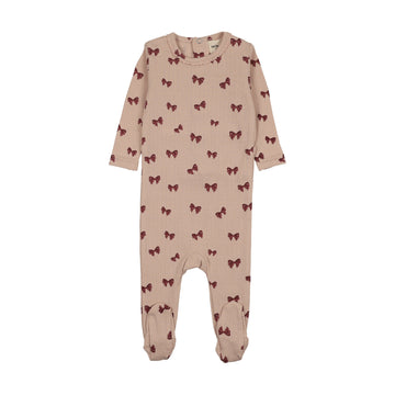 Mema Knits - Bow Printed Footie - Burgundy Bow Print
