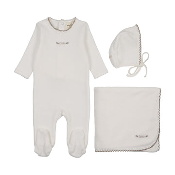 Mema Knits - Velour Embroidered Three Piece Set - Winter White