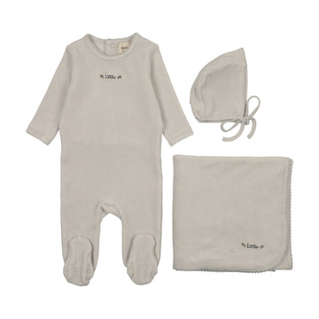 Mema Knits - Velour Embroidered Three Piece Set - Ice Blue