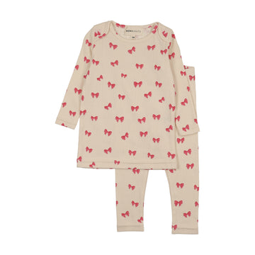 Mema Knits - Bow Print Two Piece Set - Hot Pink Bow Print
