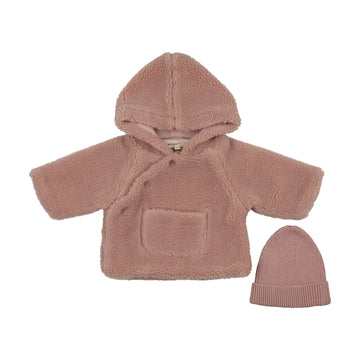 Mema Knits - Sherpa Jacket + Knitted Beanie - Pale Rose