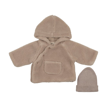 Mema Knits - Sherpa Jacket + Knitted Beanie - Beige