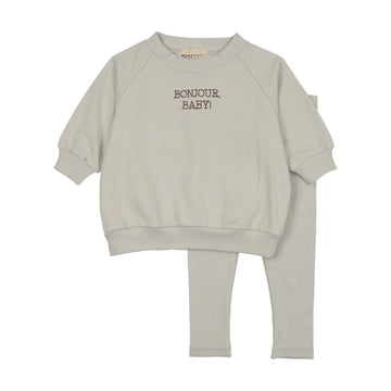 Mema Knits - Bonjour Baby Stitched Sweatshirt Set - Ice Blue + Otter Stitching